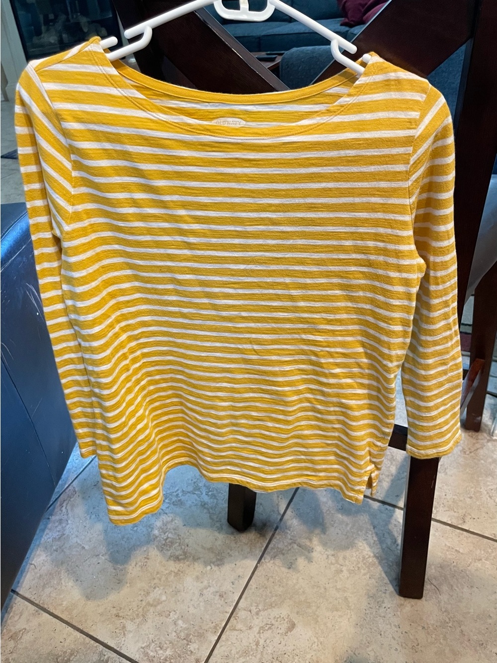 Old Navy Yellow & White Striped Boat Neck Long Sleeve Tee